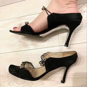 CHANEL Black Suède Sandal Heels Made in Italy